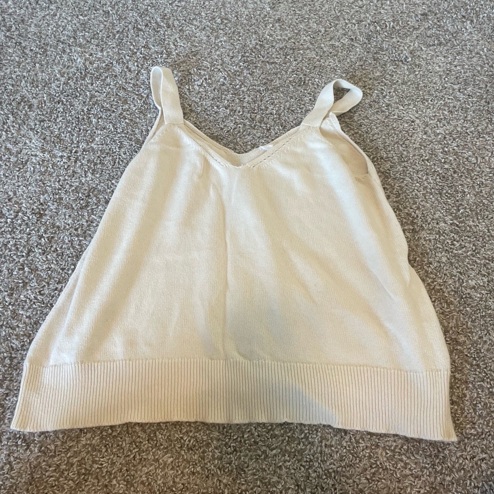 Heyson Womens Cream V-Neck Knit Sleeveless Casual Sweater Tank‎ Top Size Large